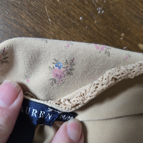 Ralph Lauren Floral Lace-Up Tan Blouse - Picture 7 of 8